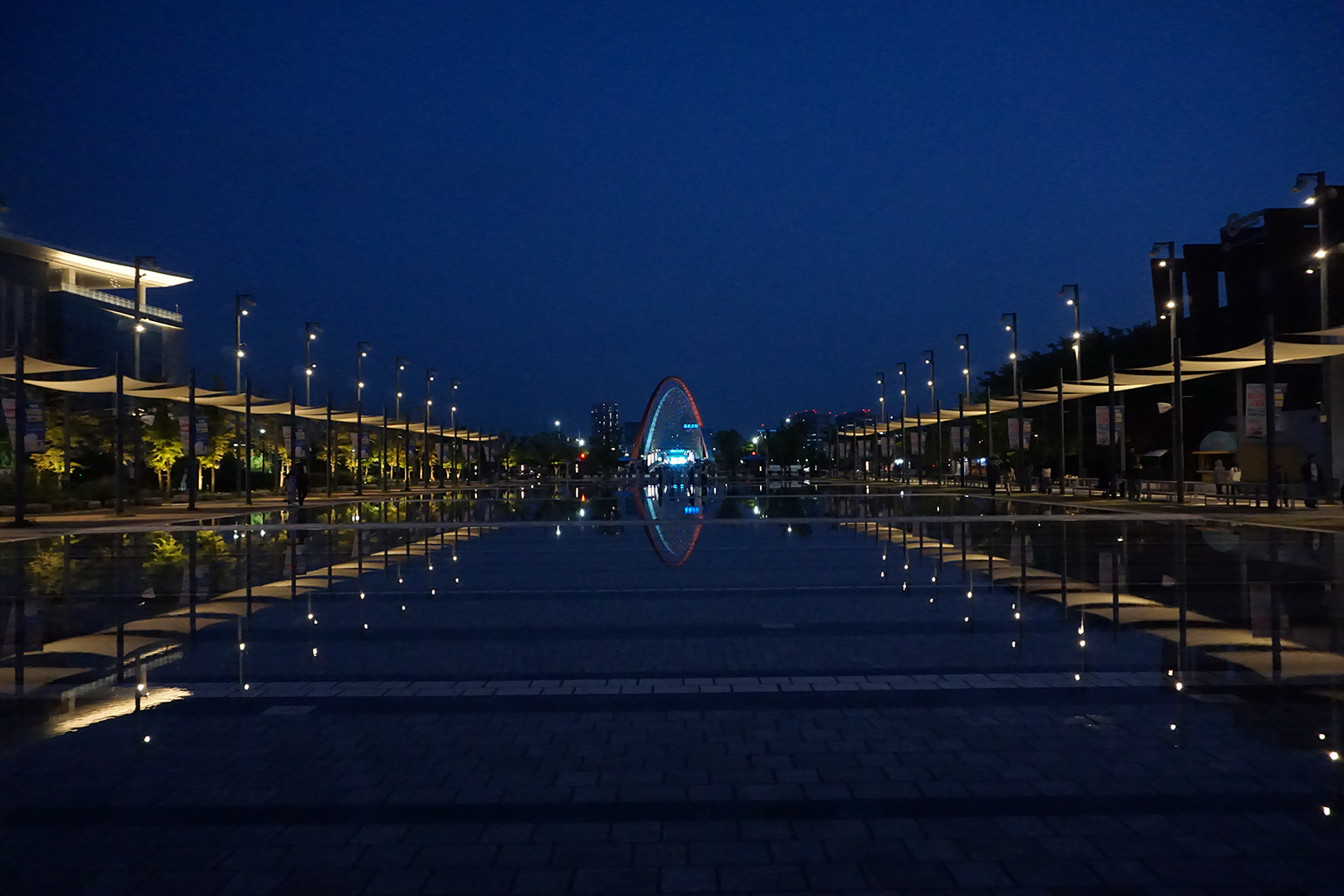 Expo Park in the evening facing towards Expo Bridge