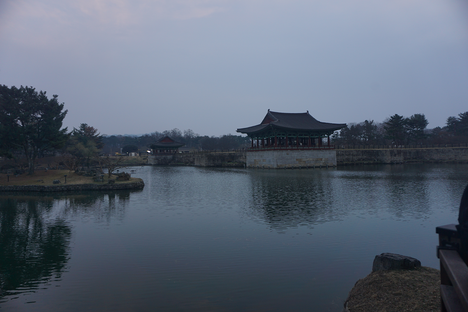 Korean architecture and pond at Dolgoji Fortress