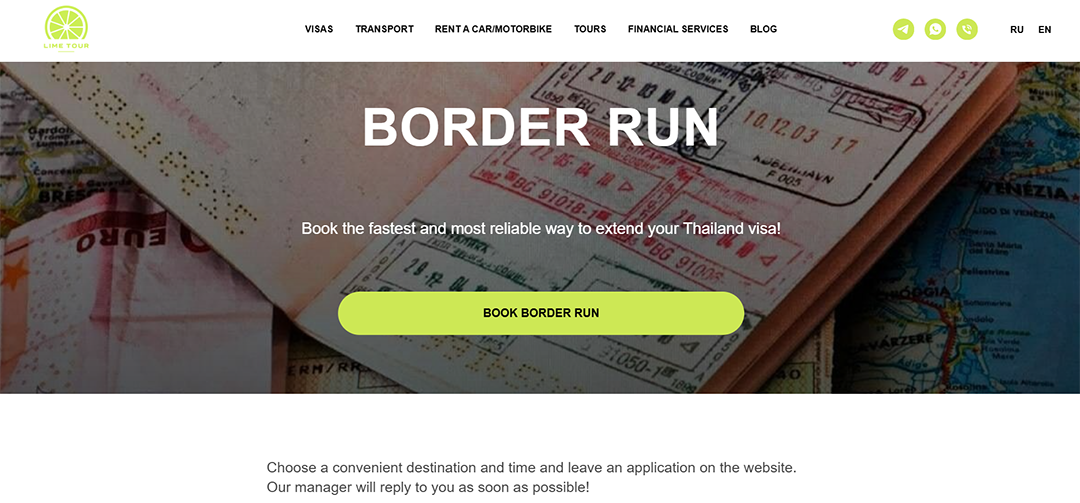 Screenshot of Lime Tour Hua Hin's website with visa travel details